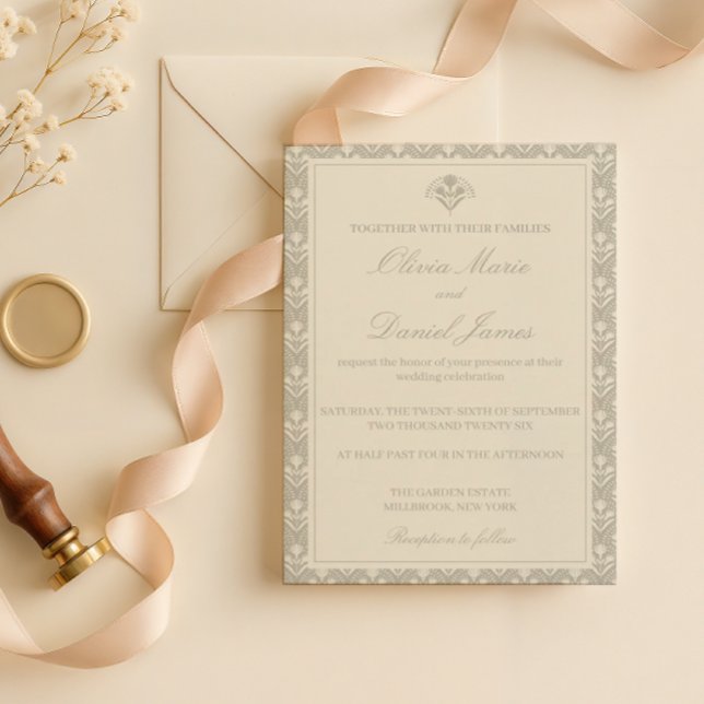 Convite Sage Green Botanical Heirloom Wedding  (Criador carregado)