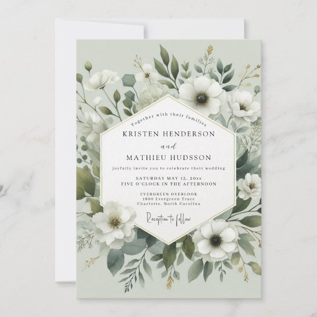 Convite Sage Green Botanical Romance Wedding (Frente)
