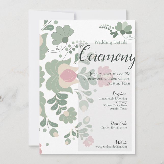 Convite Sage Green Botanical Wedding Details Card (Frente)