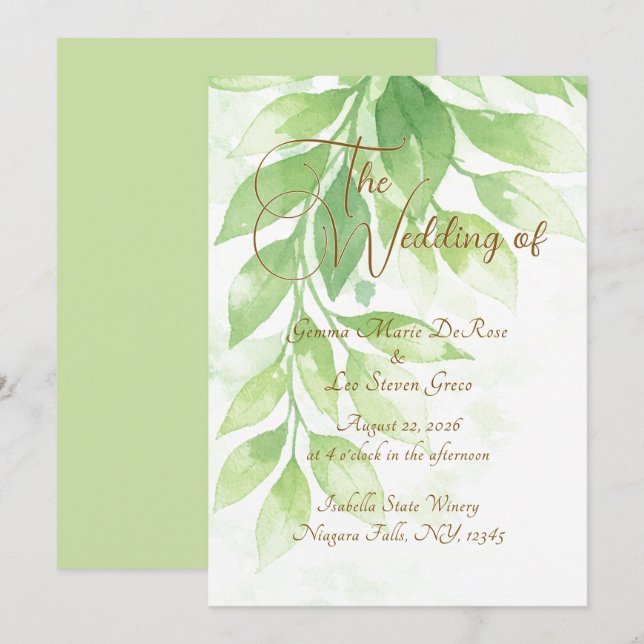 Convite Sage Green Botanical Wedding Invitation (Frente/Verso)