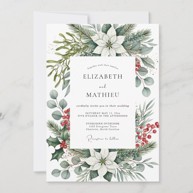 Convite Sage Green Bountiful Winter Wedding (Frente)