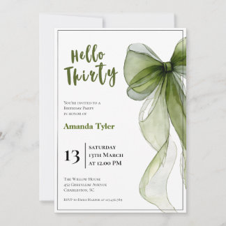 Convite Sage Green Bow 30th Birthday Invitation