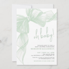 Convite Sage Green Bow Baby Shower