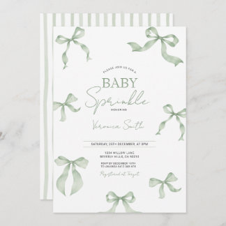 Convite Sage Green Bow Baby Sprinkle Invitation