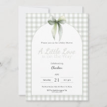 Sage Green Bow Gingham Baby Shower