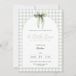 Convite Sage Green Bow Gingham Baby Shower