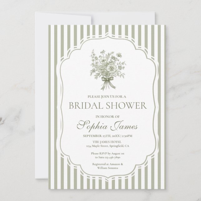 Convite Sage Green Bridal Shower Invitation Template Boho (Frente)