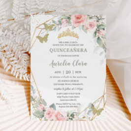 Convite Sage Green Butflies cor de rosa Quinceañera
