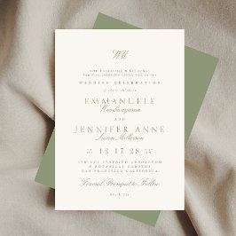 Convite Sage Green Calliografia Monograma Creme O Casament