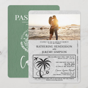 Convite Sage Green Cancun Passport Wedding