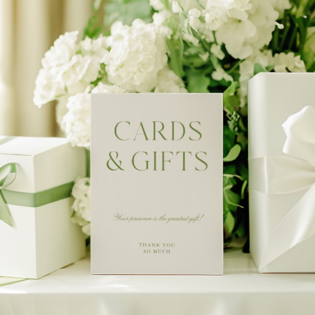 Convite Sage Green Cards & Gifts - Sinal de Casamento (Elegant Sage Green Cards & Gifts Wedding Sign)