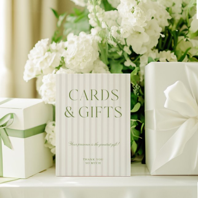 Convite Sage Green Cards & Gifts - Sinal de Casamento (Elegant Sage Green Cards & Gifts Wedding Sign)