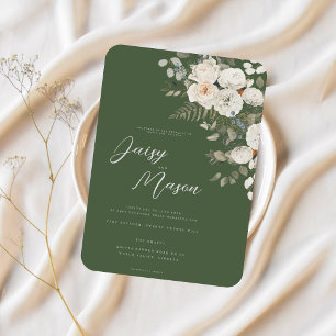 Convite Sage Green - Casamento Botânico Floral Branco Eleg
