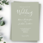 Convite Sage Green - Casamento Moderno Mínimo<br><div class="desc">Este convite de casamento, simplesmente concebido e deslumbrante, apresenta um design elegante, moderno e mínimo tipográfico com um esquema de cores verdes sage. Pronto para você se adaptar com os detalhes do seu dia especial de casamento. Por favor, navegue no pacote de casamento mínimo Elegante verde Sage para obter itens...</div>