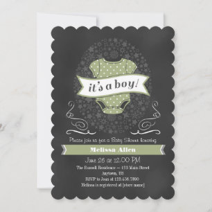 Convite Sage Green Chalkboard Boy Chá de fraldas