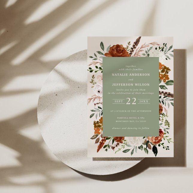 Convite Sage green chic floral elegant wedding details QR (Criador carregado)
