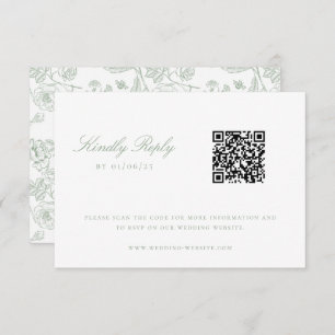 Convite Sage Green Chinoiserie Casamento QR Code RSVP