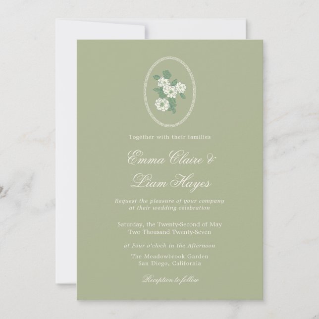 Convite Sage Green Chinoiserie Wedding Invitation (Frente)