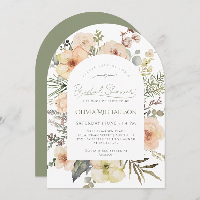 Convite Sage Green Christmas Winter Floral Bridal Shower (Frente/Verso)