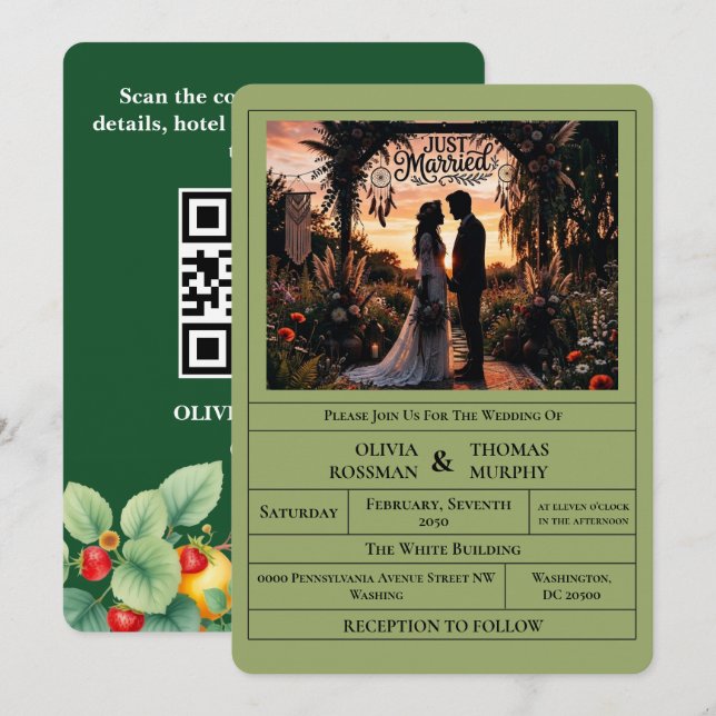 Convite Sage Green Citrus Botanical Wedding Invitation (Frente/Verso)