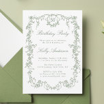 Convite Sage Green Classic Floral 50th Festa de aniversári<br><div class="desc">Elegante convite de aniversário floral vitoriano francês vitoriano com texto personalizado no verso. Para uma personalização mais avançada deste design,  clique no BOTÃO DE FERRAMENTAS DESIGN acima!</div>