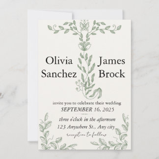 Convite Sage Green Classic Floral Wedding Invitation