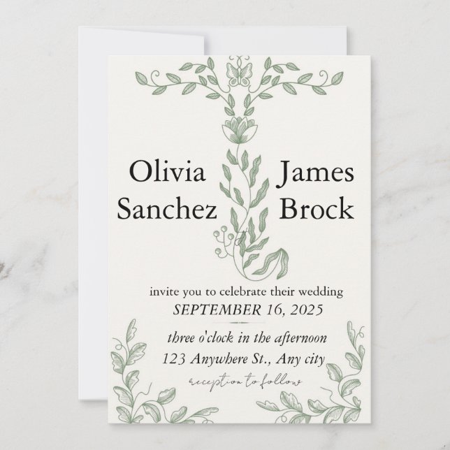 Convite Sage Green Classic Floral Wedding Invitation (Frente)