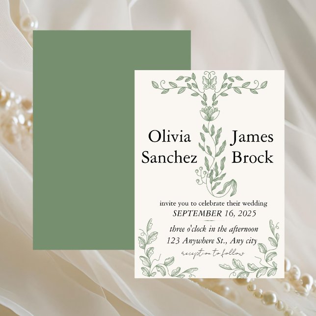 Convite Sage Green Classic Floral Wedding Invitation (Criador carregado)