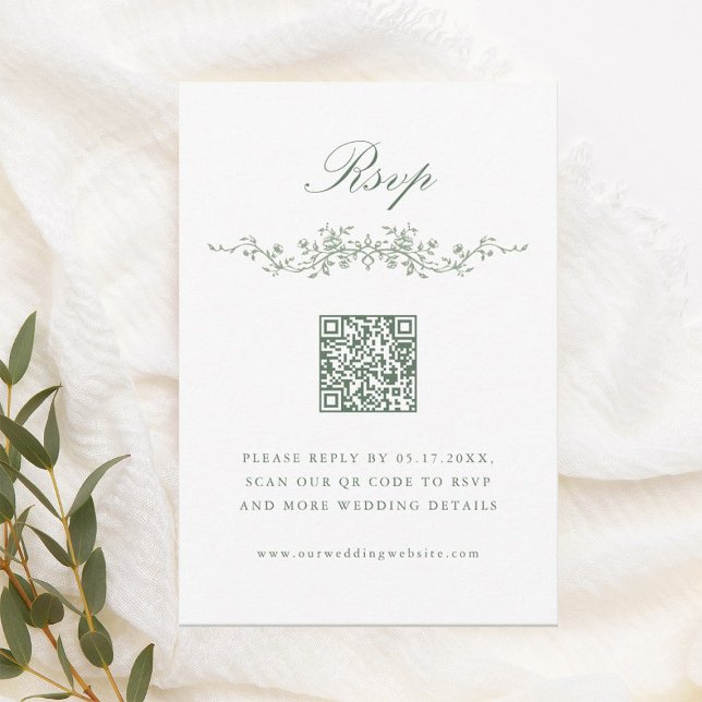 Convite Sage Green Classic French Floral Wedding RSVP (Criador carregado)