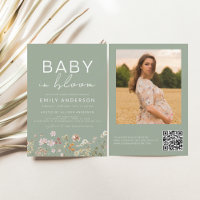 Sage Green Código QR Flor Selvagem Bebê em Chá Blo