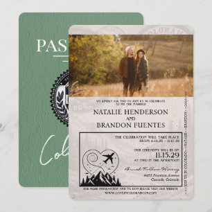 Convite Sage Green Colorado Passport Wedding
