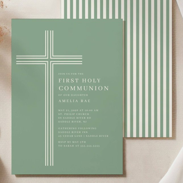 Convite Sage Green Cross Communion Invitation (Criador carregado)