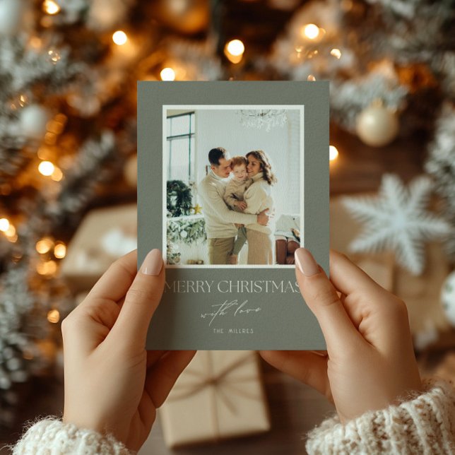 Convite Sage Green Custom Photo Christmas Greeting Card (Criador carregado)