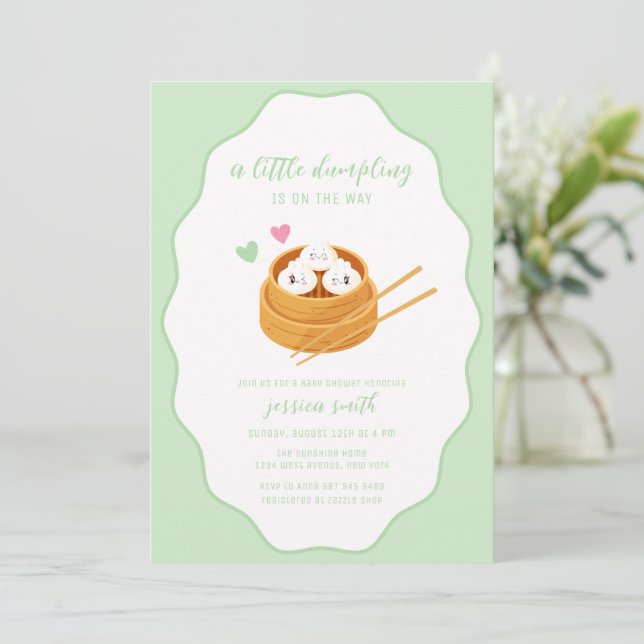 Convite Sage Green Cute Asian Dumpling Baby Shower  (Em pé/Frente)