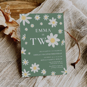 Convite Sage Green Daisy Segundo segundo aniversário
