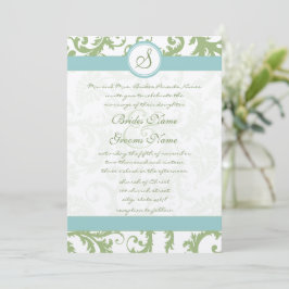 Convite Sage Green Damask e Aqua Casamento tema damasco In