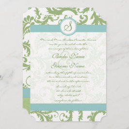 Convite Sage Green Damask e Aqua Casamento tema damasco In