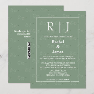 Convite Sage Green Deixa Código QR Casamento Monograma