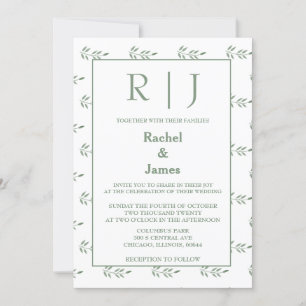 Convite Sage Green Deixa Monograma Código QR Casamento