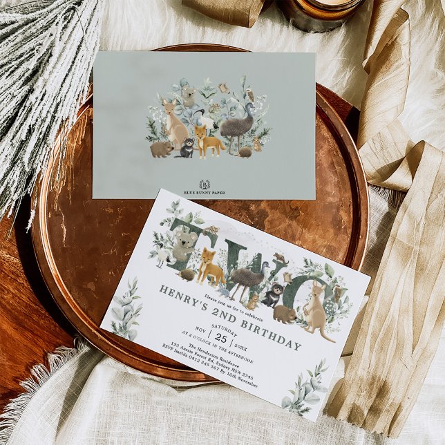 Convite Sage Green deixa segundo aniversário australiano d (Criador carregado)