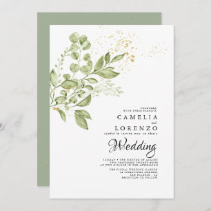 Convite Sage Green Dourado Boho Greenery Casamento