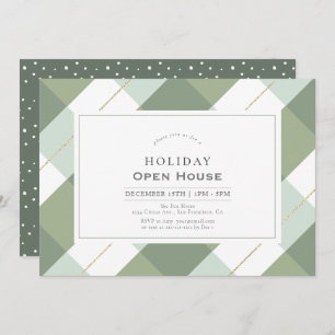Convite Sage Green & Dourado Gingham Check Holiday Open Ho