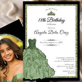 Convite Sage Green Dress and Tiara 18th Birthday Debut 