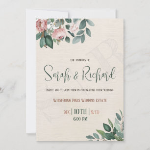 Convite Sage Green Dusty Rosa Botânico Floral Wedding Inv