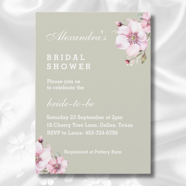 Convite Sage Green Dusty Rosas Rosa Rosa Chá de panela Flo (Criador carregado)