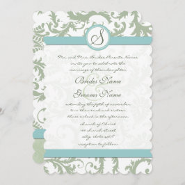 Convite Sage Green e Aqua Casamento tema damasco convidam