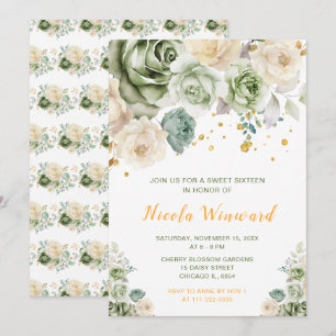 Convite Sage Green e Cream Floral Doce Sessenta
