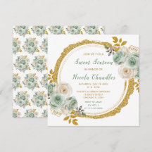 Sage Green e Douradas Flores Elegantes Doce Dezess