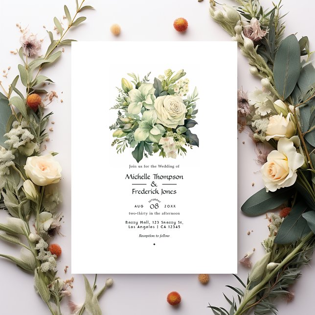 Convite Sage Green e Ivory Floral Wedding (Criador carregado)