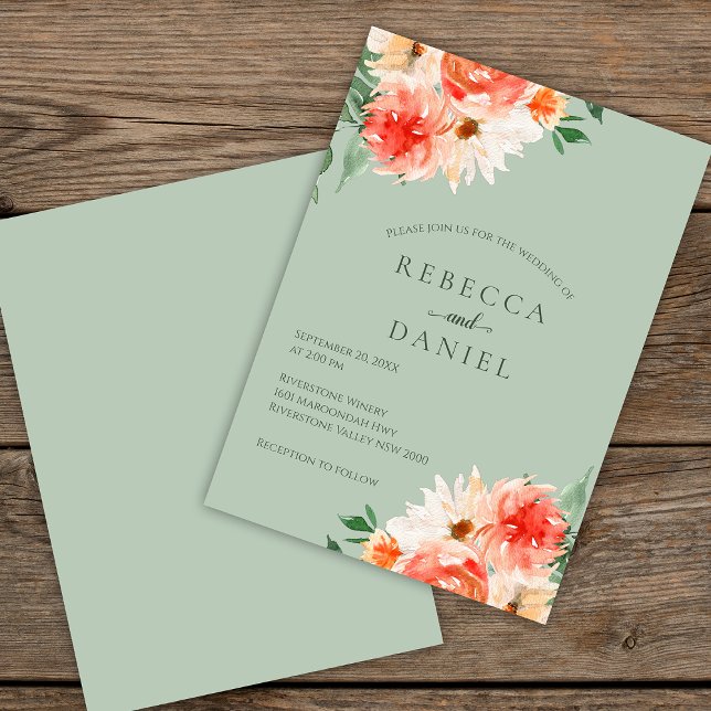 Convite Sage Green e Orange Floral Boho Wedding (Criador carregado)